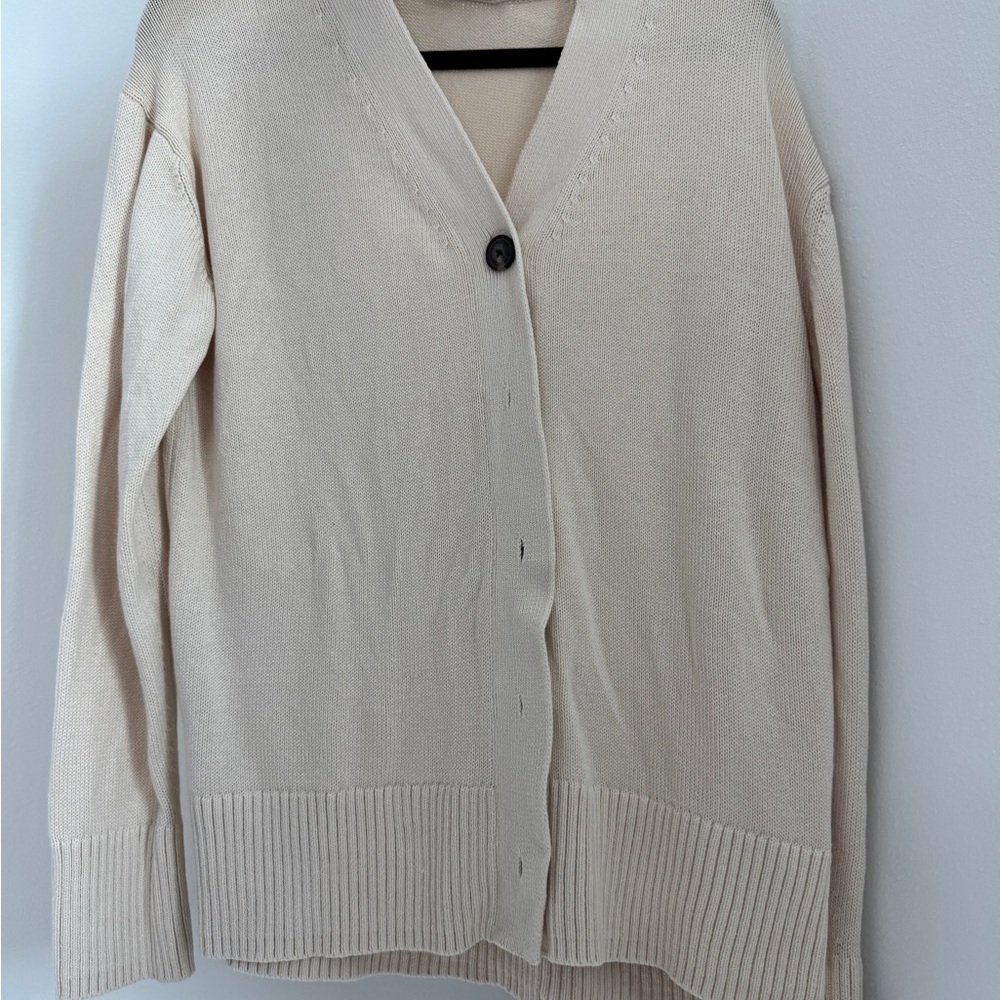 Everlane 100% Organic Cotton Cream Button-Up Cardigan